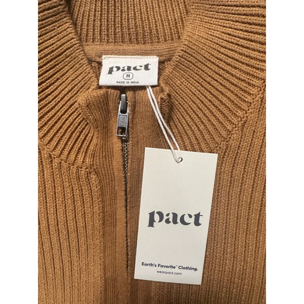 Pact Organic Cotton Quarter Zip Ribbed Sweater Mens XL Camel Brown New